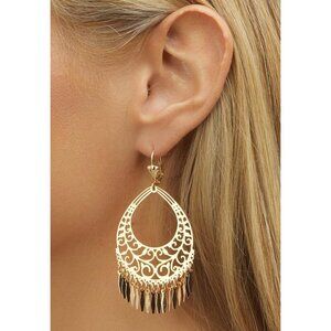 18K Gold Plated Filigree Cut Out Dangling Chandelier Earrings Made in Brazil